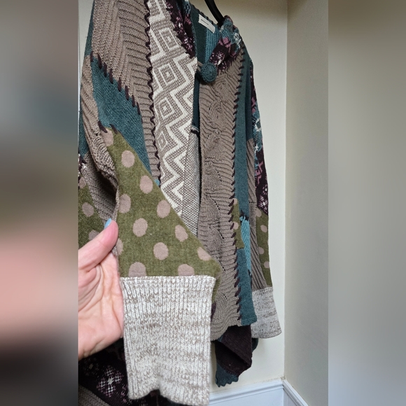 Anthropologie Sleeping On Snow Multicolor Patchwork Boho Sweater Cardigan - Picture 8 of 8